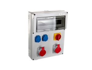 Rozdzielnica RSE-05 z rozłącznikiem 0-1 40A okienko 14 modułów okablowana 2x16A 3P+N+Z 400V 2x16A 2P+Z 250V IP54 942102