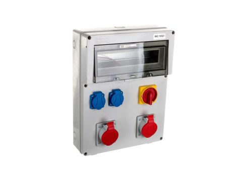 Rozdzielnica RSE-05 z rozłącznikiem 0-1 40A okienko 14 modułów okablowana 2x16A 3P+N+Z 400V 2x16A 2P+Z 250V IP54 942102