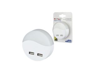 Lampka nocna do gniazdka z 2x USB 10lm 3000k, chip SAMSUNG IP20 WW V-TAC VT-84-RD 5 LAT GWARANCJI