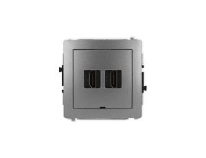 DECO Mechanizm gniazda podwójnego HDMI 2.1, 8K, bez pola opisowego grafitowy 11DHDMIBO-6