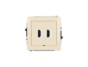 DECO Mechanizm gniazda podwójnego HDMI 2.1, 8K, bez pola opisowego beżowy 1DHDMIBO-6