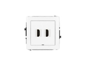 DECO Mechanizm gniazda podwójnego HDMI 2.1, 8K, bez pola opisowego biały mat 25DHDMIBO-6