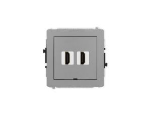 DECO Mechanizm gniazda podwójnego HDMI 2.1, 8K, bez pola opisowego szary mat 27DHDMIBO-6