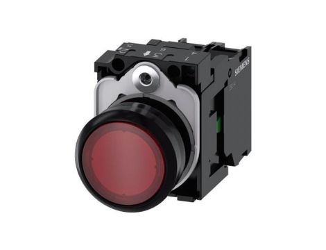 Przycisk podświetlany, 22 mm, okrągły, plastikowy, czerwony, przyciskowy, płaski, z zestykiem chwilowym, z uchwytem, ​​1 NO, mod