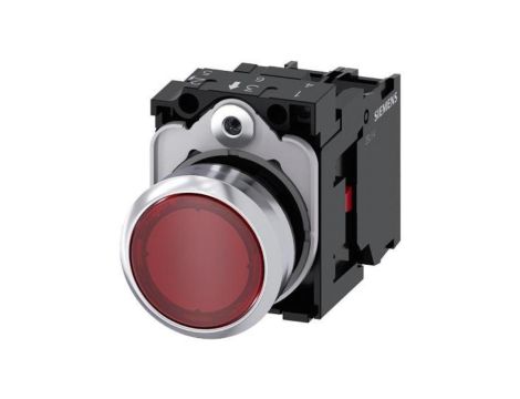 Przycisk z lampką kontrolną, 22 mm, okrągły, metal, błyszczący, czerwony, 1NC, moduł LED ze zintegrowaną diodą LED AC/DC 24V,3SU