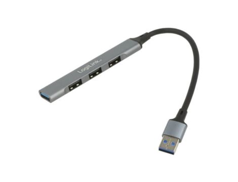UA0391 Hub USB, USB A gniazdo x4, USB A wtyk, USB 3.0, PnP, szary, 5Gbps