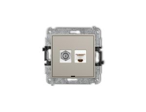 ICON Mechanizm gniazda antenowego poj. typu F (SAT) + gniazda komp. poj. 1xRJ45, kat. 5e, 8-stykowy, bez opisu taupe 60IGFKBO-1
