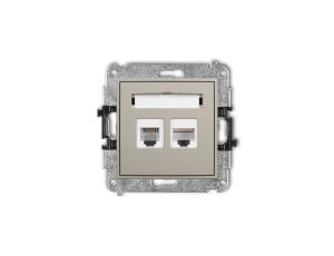 ICON Mechanizm gniazda telefonicznego poj. 1xRJ11 + komputerowego poj. 1xRJ45, kat. 5e, 8-stykowy, beznarzędziowe taupe 60IGTK