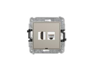 ICON Mechanizm gniazda pojedynczego HDMI 2.0, 4K + gniazda komp. poj. 1xRJ45, kat. 5e, 8-stykowy, bez opisu taupe 60IGHKBO