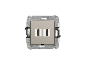 ICON Mechanizm gniazda podwójnego HDMI 2.1, 8K, bez pola opisowego taupe 60IHDMIBO-6