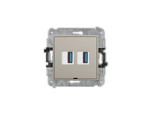ICON Mechanizm gniazda podwójnego 2xUSB A-A 3.0, bez pola opisowego taupe 60IGUSBBO-6