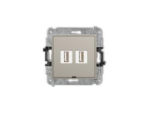 ICON Mechanizm gniazda podwójnego 2xUSB A-A 2.0, bez pola opisowego taupe 60IGUSBBO-2
