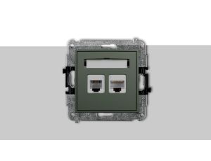ICON Mechanizm gniazda telefonicznego 1xRJ11 + komputerowego poj. 1xRJ45, kat. 5e, 8-stykowy, beznarzędziowe szałwiowy 61IGTK