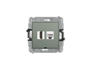ICON Mechanizm gniazda pojedynczego HDMI 2.0, 4K + gniazda komp. poj. 1xRJ45, kat. 5e, 8-stykowy, bez opisu szałwiowy 61IGHKBO