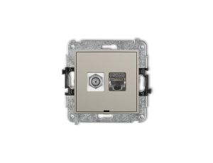 MINI Mechanizm gniazda antenowego F (SAT) + gniazda komp. 1xRJ45, kat. 6 ekranowany, 8-stykowy, bez opisu taupe 60MGFKBO-5