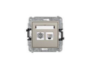MINI Mechanizm gniazda antenowego poj. typu F (SAT) + gniazda komp. poj. 1xRJ45, kat. 6, 8-stykowy taupe 60MGFK-3
