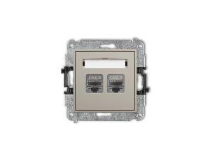 MINI Mechanizm gniazda komputerowego podwójnego 2xRJ45, kat. 8, ekranowany, 8-stykowy taupe 60MGK-12