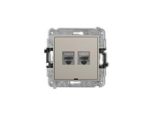 MINI Mechanizm gniazda komputerowego podwójnego 2xRJ45, kat. 8, ekranowany, 8-stykowy, bez pola opisowego taupe 60MGKBO-12