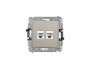MINI Mechanizm gniazda komputerowego podwójnego 2xRJ45, kat. 6, 8-stykowy, bez pola opisowego taupe 60MGKBO-4