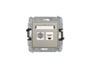 MINI Mechanizm gniazda antenowego poj. typu F (SAT) + gniazda komp. poj. 1xRJ45, kat. 5e, 8-stykowy taupe 60MGFK-1