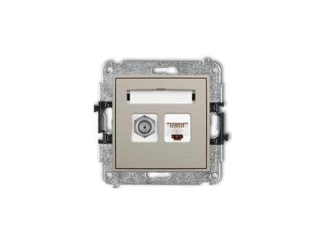 MINI Mechanizm gniazda antenowego poj. typu F (SAT) + gniazda komp. poj. 1xRJ45, kat. 5e, 8-stykowy taupe 60MGFK-1