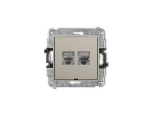 MINI Mechanizm gniazda komputerowego podwójnego 2xRJ45, kat. 7, ekranowany, 8-stykowy, bez pola opisowego taupe 60MGKBO-10