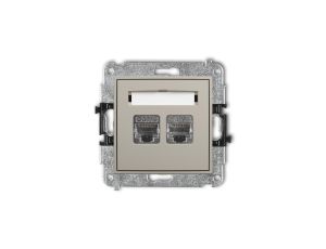 MINI Mechanizm gniazda komputerowego podwójnego 2xRJ45, kat. 6, ekranowany, 8-stykowy taupe 60MGK-6