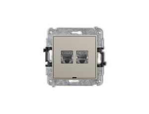 MINI Mechanizm gniazda komputerowego podwójnego 2xRJ45, kat. 6, ekranowany, 8-stykowy, bez pola opisowego taupe 60MGKBO-6