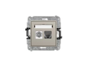 MINI Mechanizm gniazda antenowego poj. typu F (SAT) + gniazda komp. poj. 1xRJ45, kat. 6 ekranowany, 8-stykowy taupe 60MGFK-5
