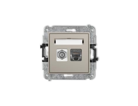 MINI Mechanizm gniazda antenowego poj. typu F (SAT) + gniazda komp. poj. 1xRJ45, kat. 6 ekranowany, 8-stykowy taupe 60MGFK-5