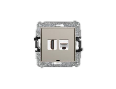 MINI Mechanizm gniazda pojedynczego HDMI 2.0, 4K + gniazda komp. poj. 1xRJ45, kat. 5e, 8-stykowy, bez opisu taupe 60MGHKBO