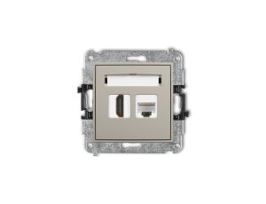 MINI Mechanizm gniazda pojedynczego HDMI 2.0, 4K + gniazda komp. poj. 1xRJ45, kat. 5e, 8-stykowy taupe 60MGHK