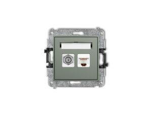 MINI Mechanizm gniazda antenowego poj. typu F (SAT) + gniazda komp. poj. 1xRJ45, kat. 5e, 8-stykowy szałwiowy 61MGFK-1