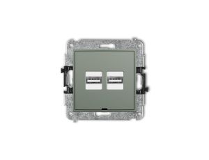 MINI Mechanizm ładowarki USB podwójnej 2xUSB A, 15,5W max., 5V, 3.1A, bez pola opisowego szałwiowy 61MCUSBBO-6