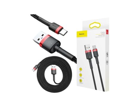 KABEL USB-A - USB-C Baseus Cafule CATKLF-C91 200cm 2A QC 3.0 CZARNO-CZERWONY W OPLOCIE