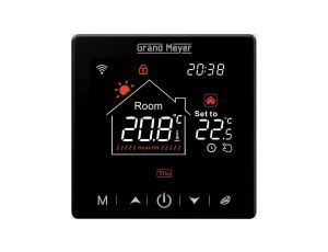 Termostat podłogowy regulator temperatury bezprzewodowy z wyświetlaczem LCD IP20 SN-20 czarny GRAND MEYER