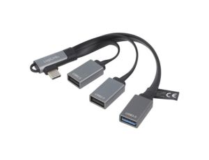 Hub USB, USB A gniazdo x3, USB C wtyk kątowy, USB 2.0, USB 3.2 UA0361