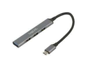 Hub USB, USB A gniazdo x4, USB C wtyk, USB 3.2, PnP, szary, 5Gbps UA0392