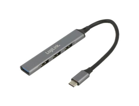 UA0392 Hub USB, USB A gniazdo x4, USB C wtyk, USB 3.2, PnP, szary, 5Gbps