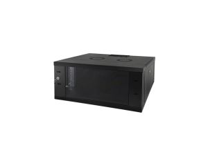 Szafa wisząca 4U, STRONG RACK, 600x450, czarna, drzwi szklane, jednoskrzydłowe, tył osłona pełna, osłony boczne zamykane na kluc