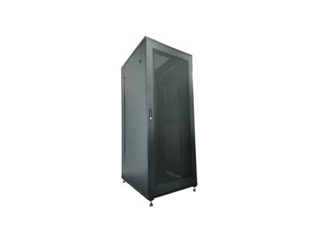 Szafa serwerowa 42U 800x1000, drzwi przednie stalowe perforowane, drzwi tylne stalowe perforowane, zamek, 4 belki nośne, 4 regul