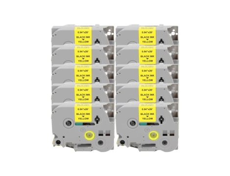 Taśma 10x Tze-651 do drukarki Brother 24mm 8m żółta taśma czarny nadruk