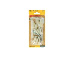 Kołki ślimakowe samowiercące do płyt G-K nylonowe 16x36mm z wkrętem 3,9x32mm 20szt. DRA-01 KOELNER