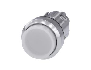 Podświetlany przycisk, 22 mm, okrągły, metalowy, błyszczący, biały, przycisk, podniesiony, ze stykiem chwilowym
