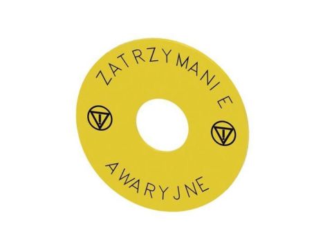 Etykieta podkładkowa żółta okrągła 75mm z inskrypcją /ZATRZYMANIE AWARYJNE/ otwór 22mm SIRIUS ACT 3SU1900-0BB31-0ND0 /10szt./