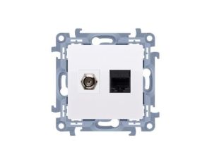 KONTAKT-SIMON 10 Gniazdo antenowe F + komputerowe RJ45 biały mat