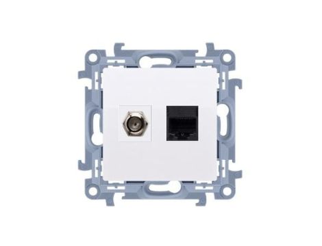 KONTAKT-SIMON 10 Gniazdo antenowe F + komputerowe RJ45 biały mat