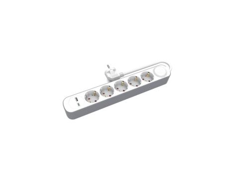 Przedłużacz stały 5x schuko włącznik oraz 1xUSB A 1xUSB C 1,5m PS-570SWS+USBA+USBC/1,5 E W-30009