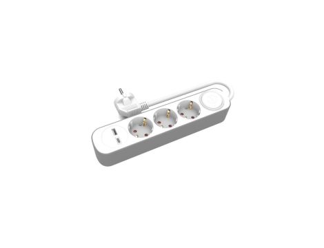 Przedłużacz stały 3x z włącznikiem oraz gniazdami USB A USB C 1,5m schuko PS-370SWS+USBA+USBC/1,5 E W-30006