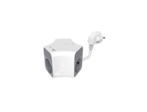 Przedłużacz stały 3x z włącznikiem oraz gniazdami USB A USB C 2m PS-370WS/K+USBA+USBC/2 E W-30019